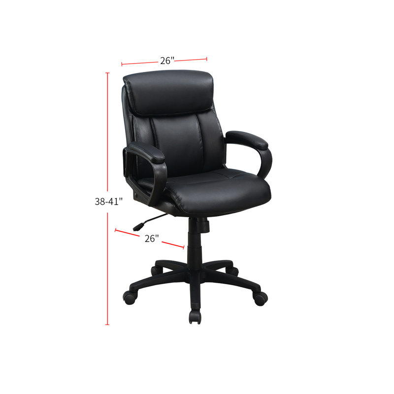 Chaise de bureau réglable en hauteur, noire, rembourrée, d'une capacité de poids de 250 lb, d'une chaise de 25,59