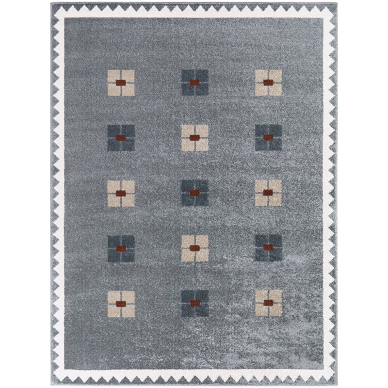 Tapis à motif géométrique bleu / beige Achron, 7 pi 10 po x 10 pi