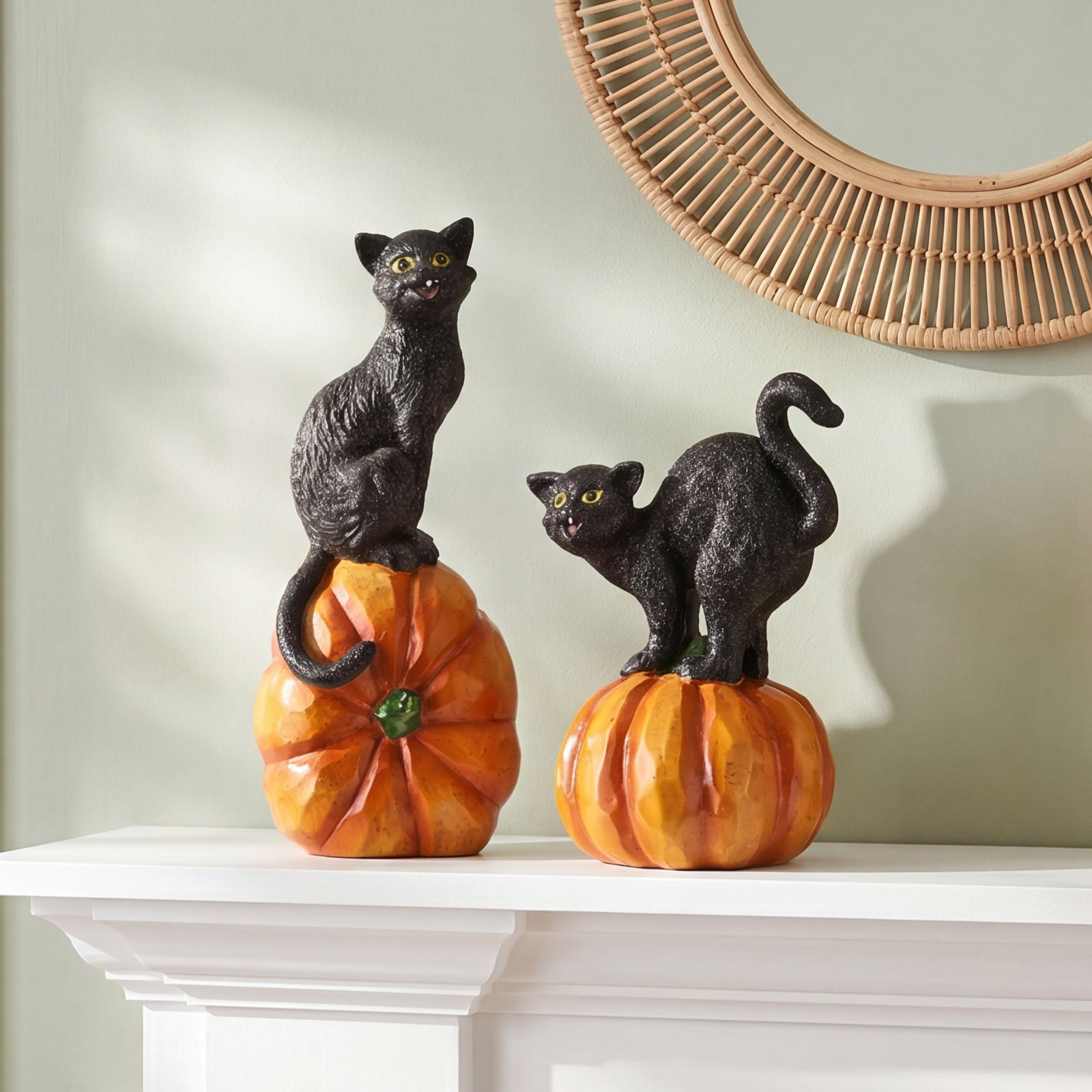 Lichter Pumpkin Cat Figurine Set