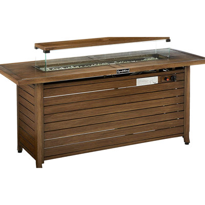 Table de foyer rectangulaire au propane, 145 cm (57 po), 50 000 BTU, avec couvercle et pare-vent, en acier jaune-brun, idéale pour le jardin, la terrasse, le patio, le camping et les fêtes.