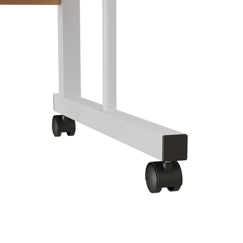 Adjustable Metal Base Computer Desk, Light Wood