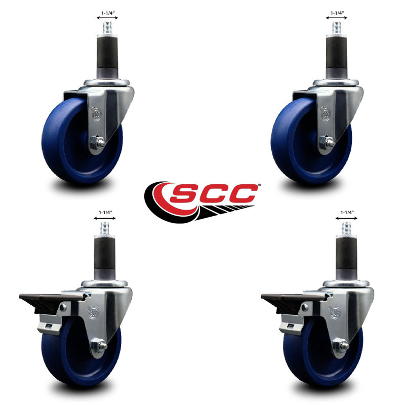 Ensemble de roulettes extensibles pivotantes en poly 4 roues x 1 1/4 po SCC