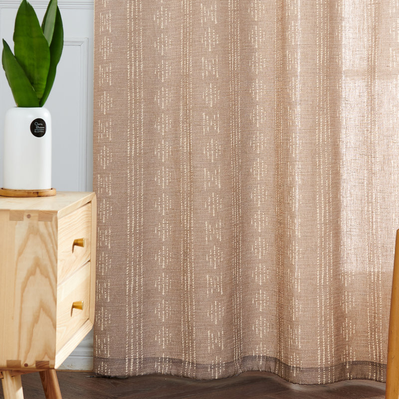 Paire de rideaux semi-transparents avec passe-tringle Amadas, L 52 po x L 96 po, Blanc/Brun clair