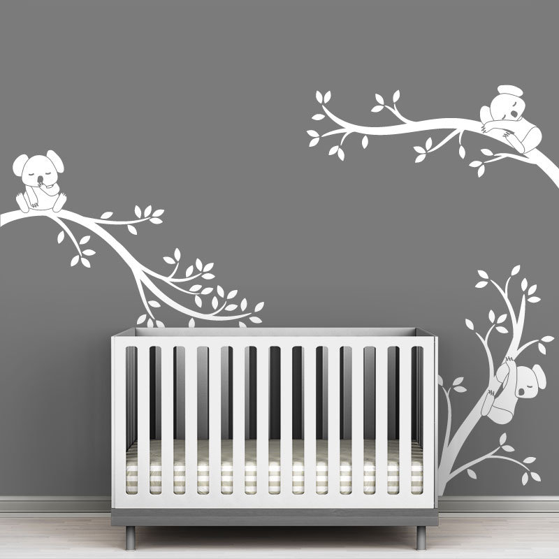 Décalcomanie murale branches monochrome tree branches Koala, Blanc