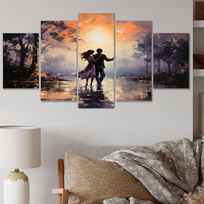 «Romantic Couple Landscape Dancing In Park II», reproduction d'art sur toile - 5 panneaux