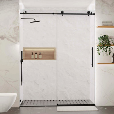 56-60"W X 76"H Frameless Design Shower Door  - Sliding Opening Shower Door  - With Premium 5/16"(8Mm)Thick Tempered Glass Shower Enclosure Door