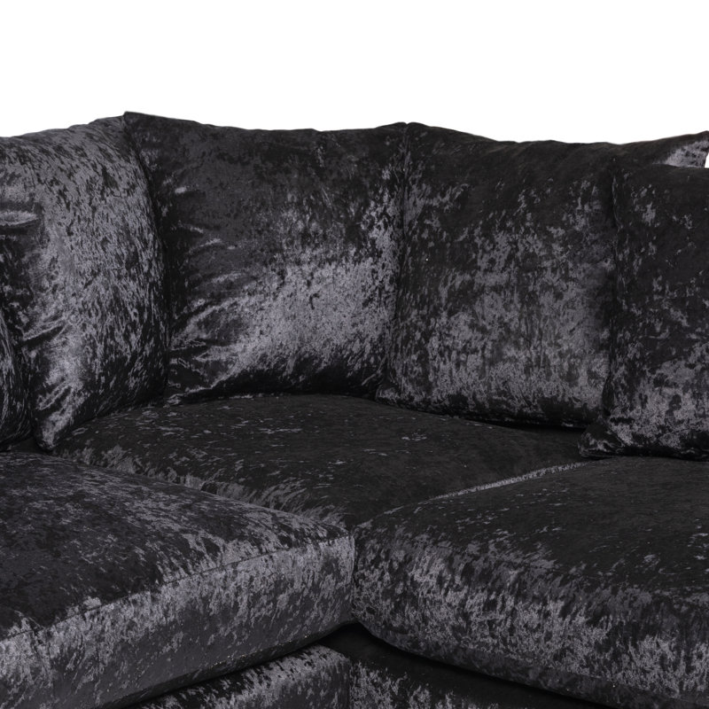 Romelia 3 Seater Velvet Sofa & Chaise, Black, Right Hand Facing