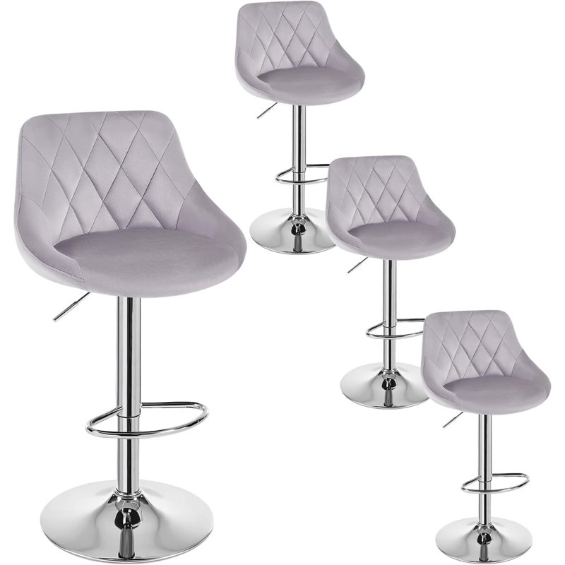 Swivel Upholstered Bar Stool with Iron Frame, Light Grey