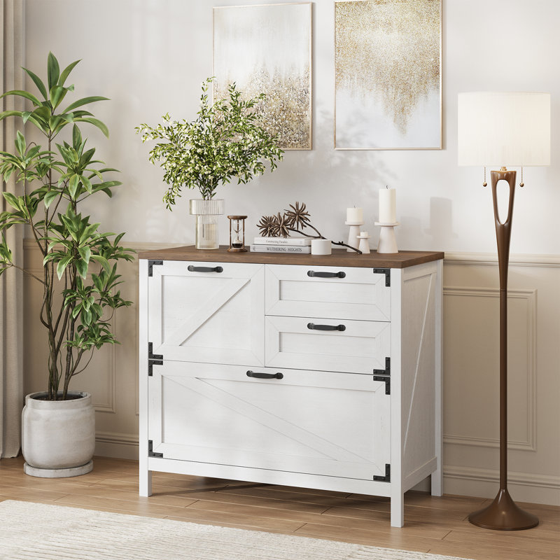 31.7 " Wide 4 Lateral Filing Cabinet, White/Brown