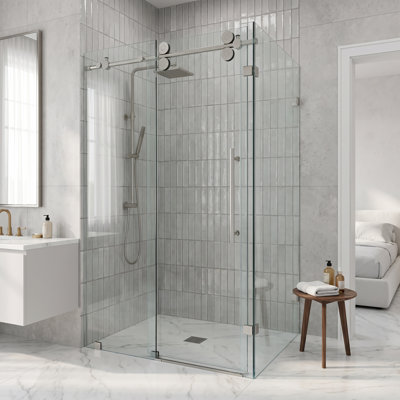 Cabine de douche coulissante sans cadre avec verre transparent 3/8 de l 58 po x P 35 po x H 74 po Winslow