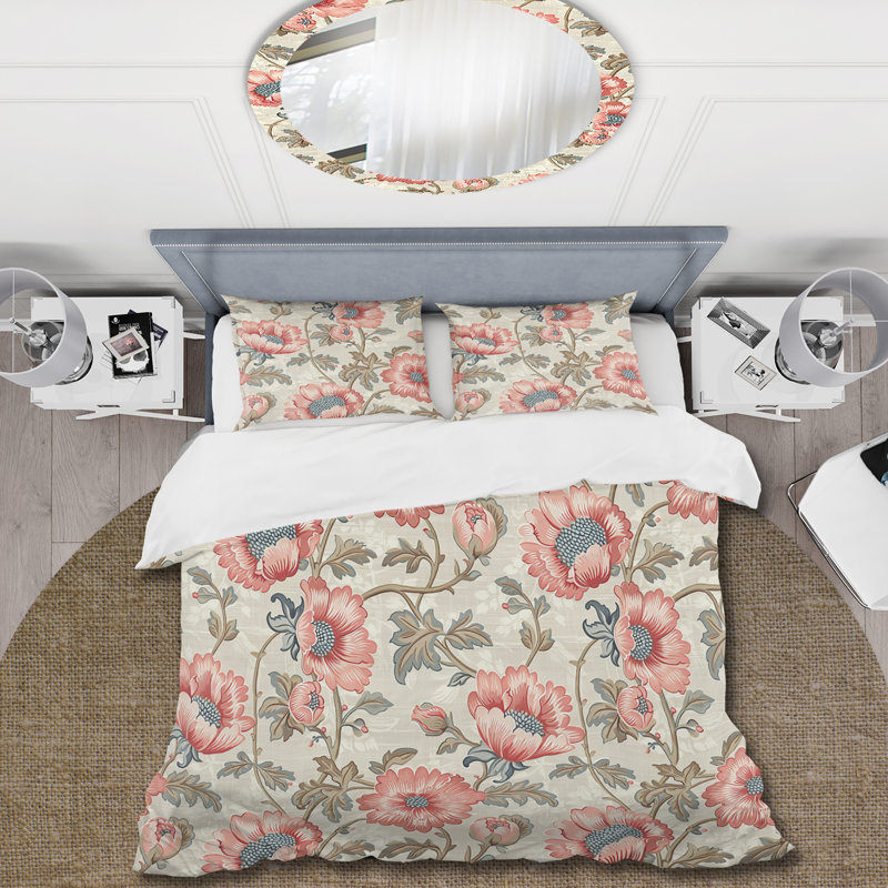 Ensemble de housse de couette Beige Pink Floral Meadows Print II - Traditional