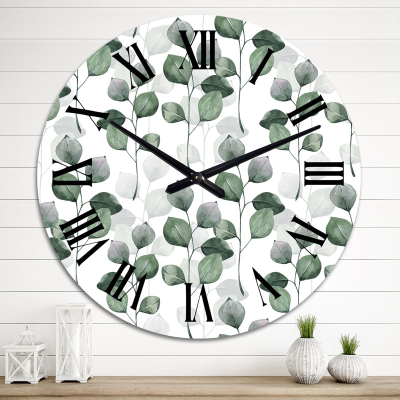 Branche d'eucalyptus sur fond blanc I - Horloge murale à motifs, Grand