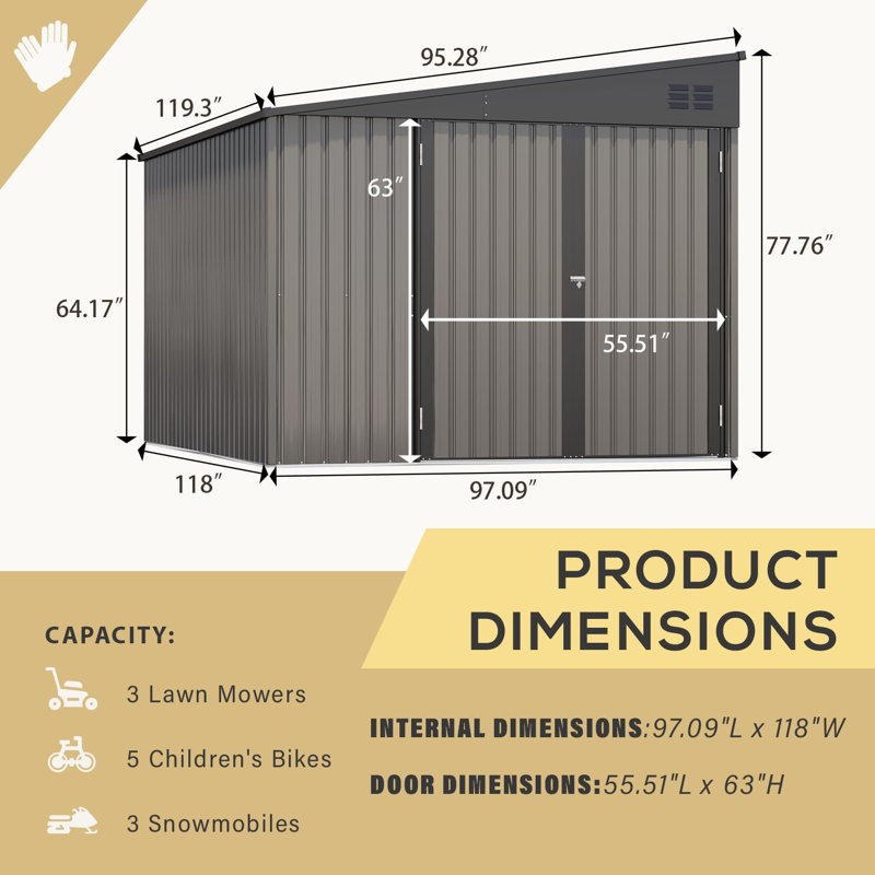 8 Ft. X 10 Ft.   Large Outdoor Lean To Storage Shed, Gray