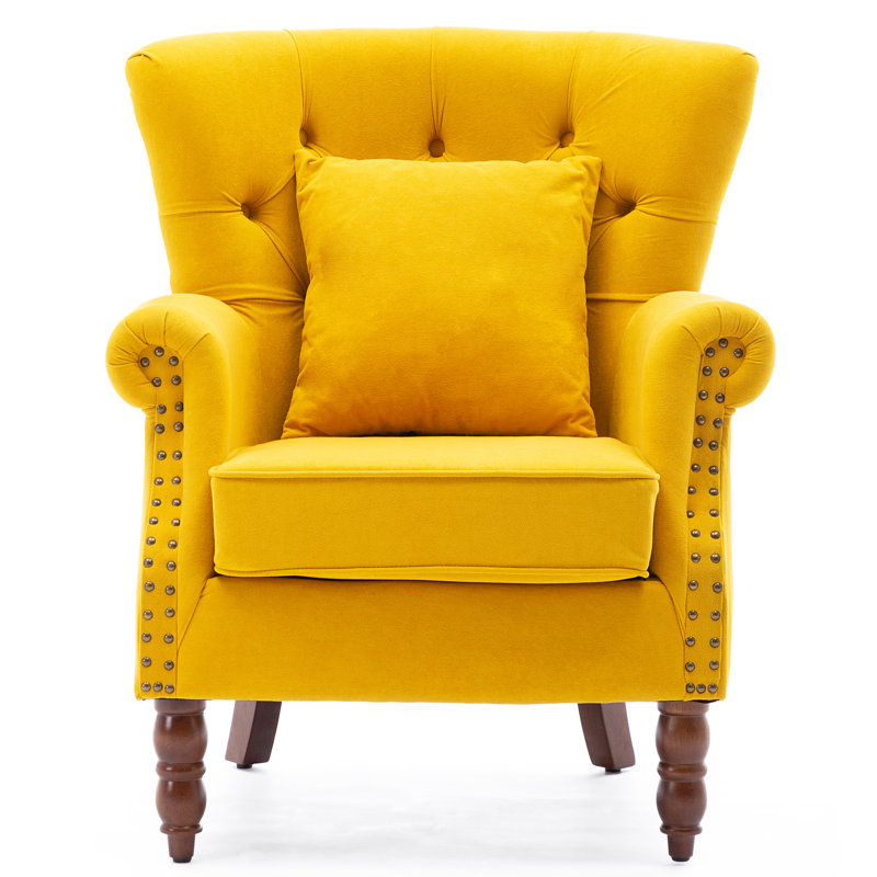 74.93Cm Wide Tufted Wingback Chair, Yellow