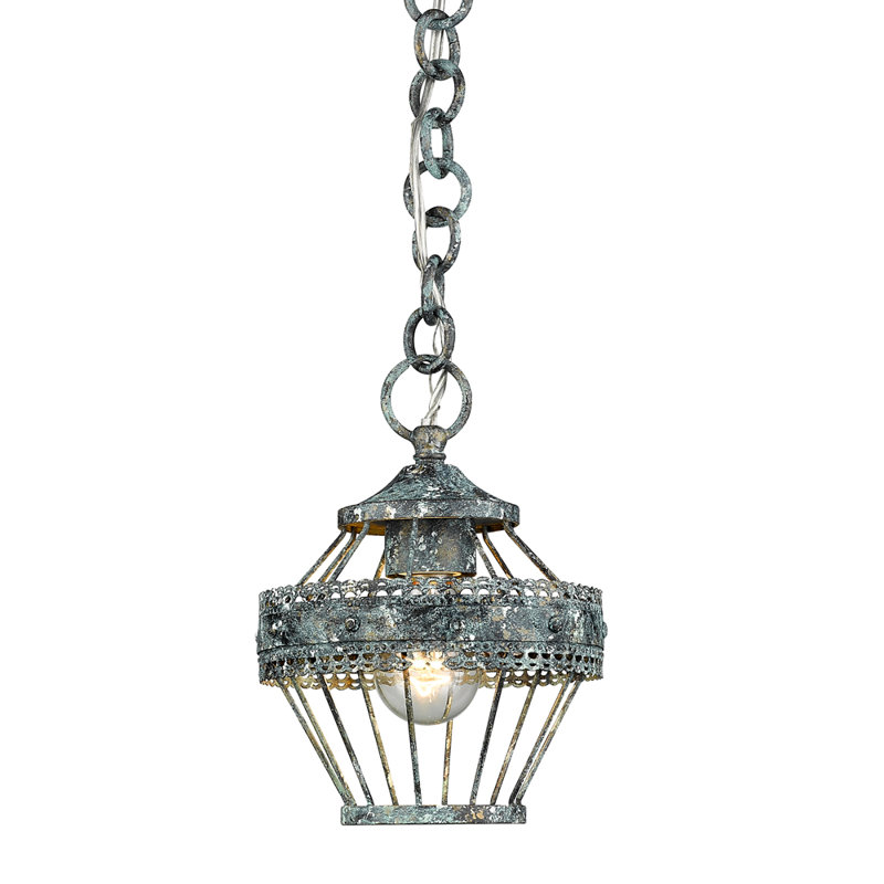 Luminaire suspendu géométrique 1 lumière Gaius, Patine bleue verte