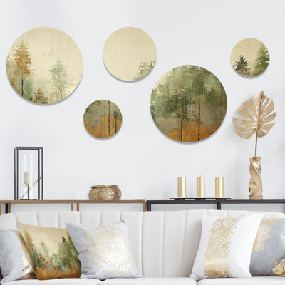 Ensemble d'art mural rond vert et beige Wild Forest Essence I - Tachisme