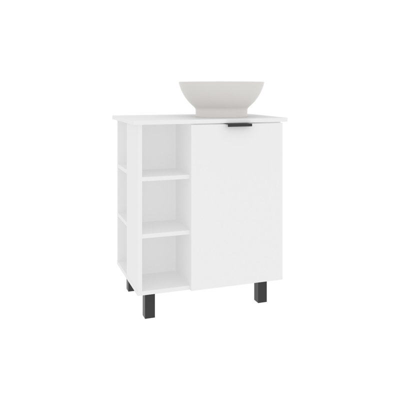 Meuble-lavabo à vasque flottante Allegra, portes doubles et tablette de rangement, blanc, Blanc