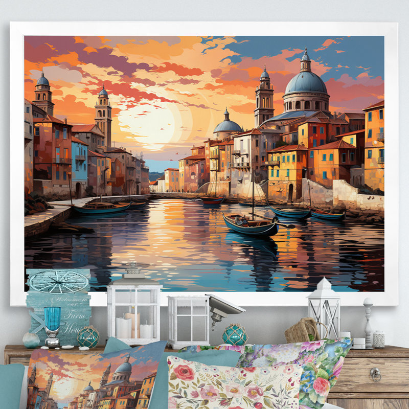 City Venice Architectural Popart II, reproduction d'art sur toile, H 30 po x l 40 po x P 1,5 po, Cadre photo blanc