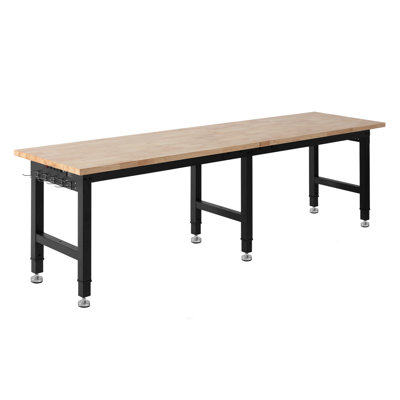 Adjustable Workbench, 5000 lbs Capacity, 96 x 24 Inch Oak Wood Top Workstation with 4 AC Outlets & 2 USB Ports, Heavy-Duty Hardwood Worktable for Garage, Workshop, Home, Office, Commercial