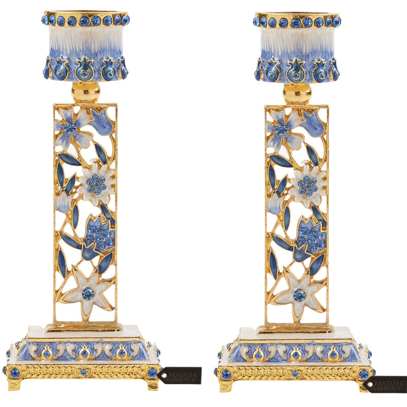 5.9'' H Pewter Tabletop Candlestick, Blue