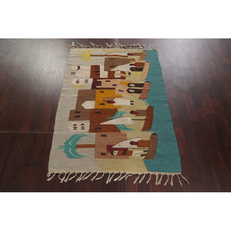Tapis oriental en laine rétro Kilim 3 x 4