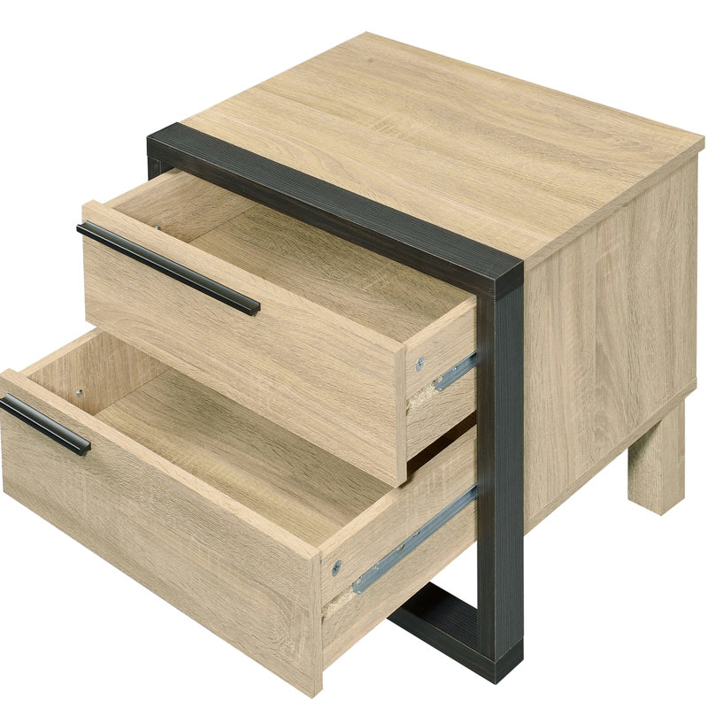Table de chevet noire et brune 2, mobilier de chambre à coucher de style industriel, chêne et décor