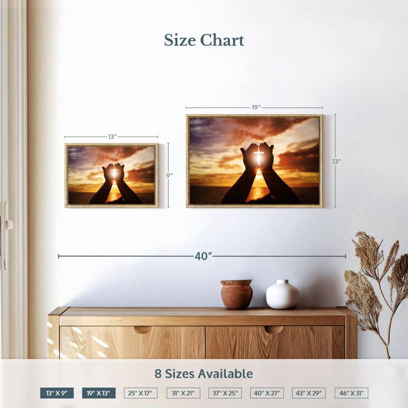 Shining Sunlight Cross, 19" X 13", Floating Frame Natural Wood