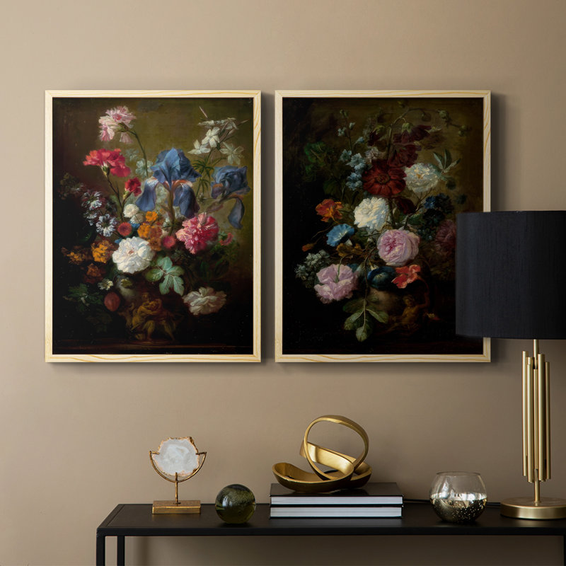Impression encadrée Demure Dutch Floral I-Premium - prêt à être accroché - aucun clou requis, H 29 po x l 46 po