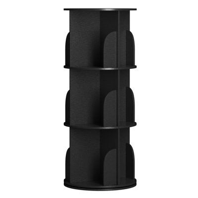 Rotating Bookshelf Tower, 360° Spinning Bookcase Lazy Susan, Revolving Round Book Shelf Carousel, Vertical Spiral Corner Organizer, Black