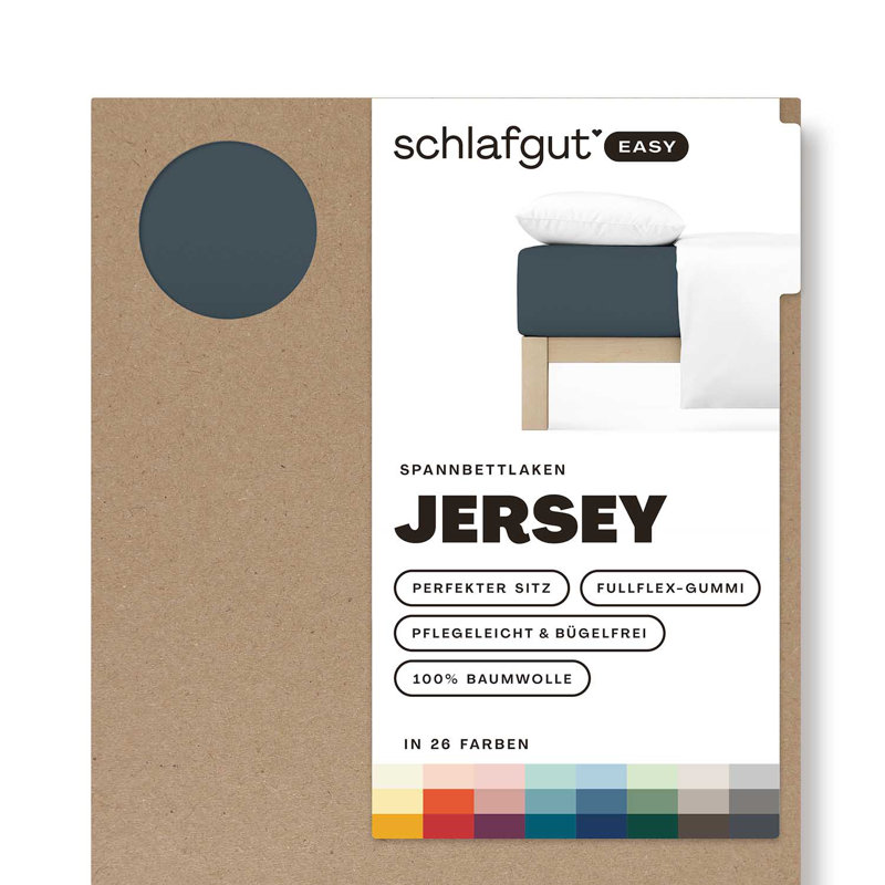 100% Cotton Jersey Knit Fitted Sheet, Grey Deep, L 140 x 200cm - 160 x 200cm