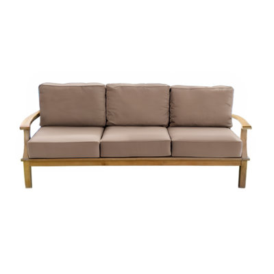 Galvan 82.68" Wide Outdoor Teak Patio Sofa with Cushions by Rosecliff Heights