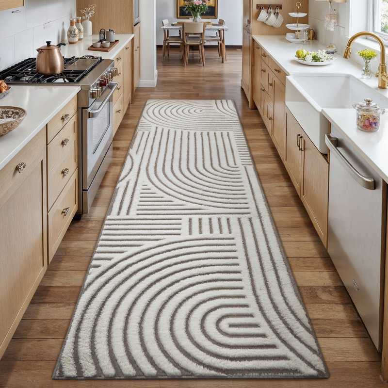 Rove Modern Geometric Area Rug for Living Room, Runner 2' x 8', Beige