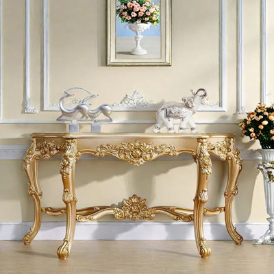 American Solid Oak Carved Entryway Console Table
