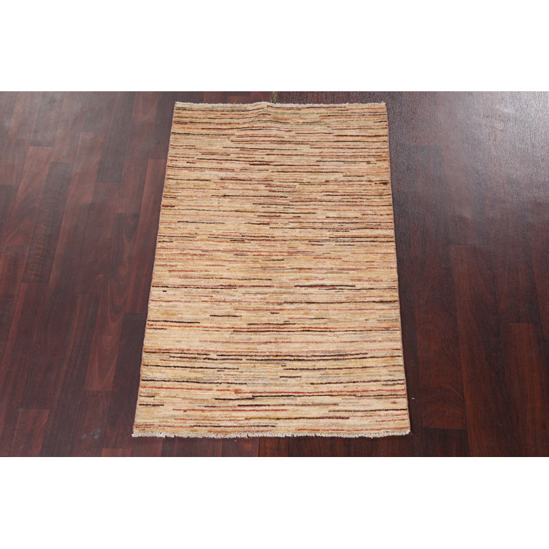 Tapis rayé en laine Gabbeh Kashkoli noué à la main 3 x 4