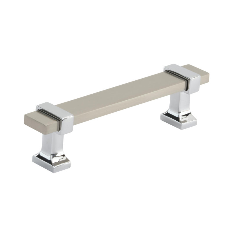 Poignée barre Overton, Nickel satiné / Chrome poli, 3 3/4 po D'un centre à l'autre