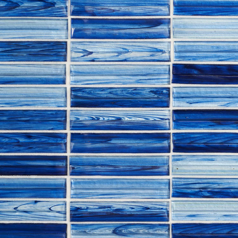 Maya Stacked 12x12 Polished Glass Mosaic Tile, Stacked Azur