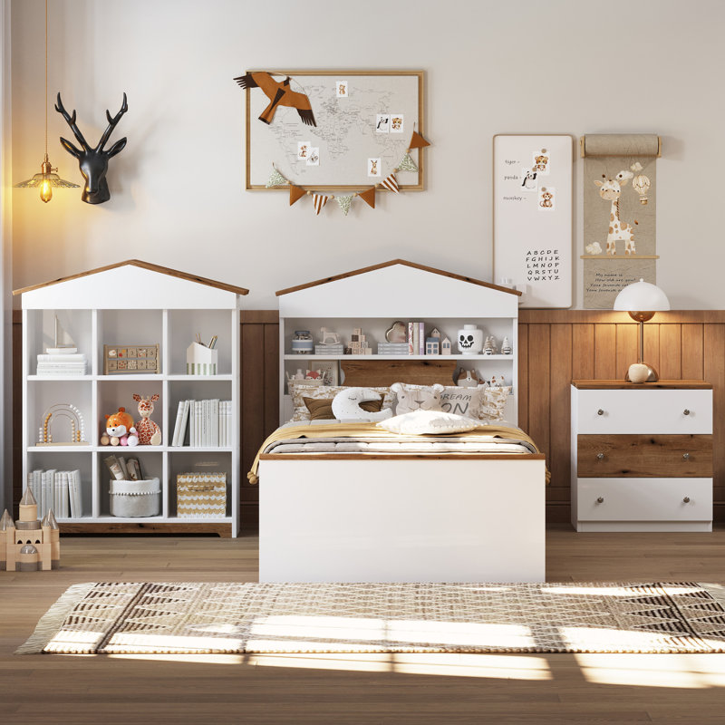 3-Pieces Bedroom Sets, Brown/White