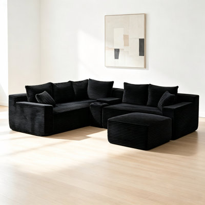 Canapé d'angle modulaire en forme de L, compact et confortable, avec coussins moelleux pour le salon, mobilier de maison en gros - Noir