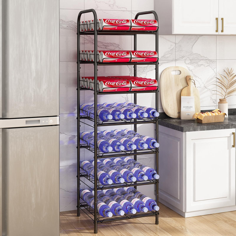 Support de rangement pour bouteilles d'eau à 7 niveaux, support pour canettes en métal, support pour bouteilles d'eau de grande capacité pour armoire, cuisine de comptoir, fête, noir