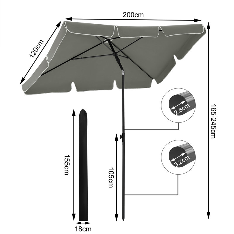 Novea 200cm X 120cm Rectangular Beach Parasol, Grey