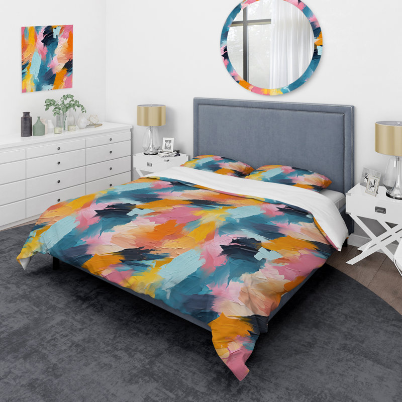 Literie bleu et rose Synergy II, Housse de couette simple + 1 taie décorative stan