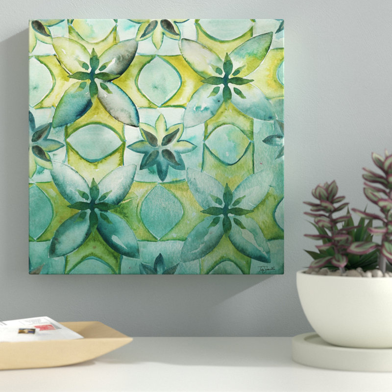 « geo arabesque c », reproduction de peinture à l’aquarelle sur toile tendue, H 12 po x l 12 po