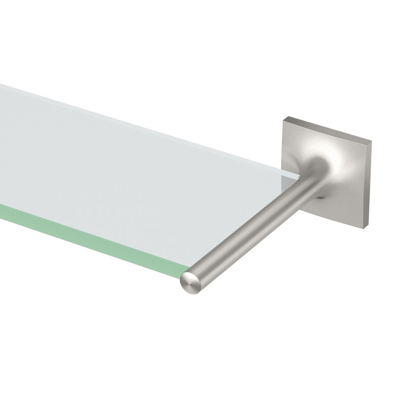 Waterline Bathroom Vanity Glass Shelf | 21.5"L x 5.75"D, 8 mm Tempered Glass Shelf, Satin Nickel