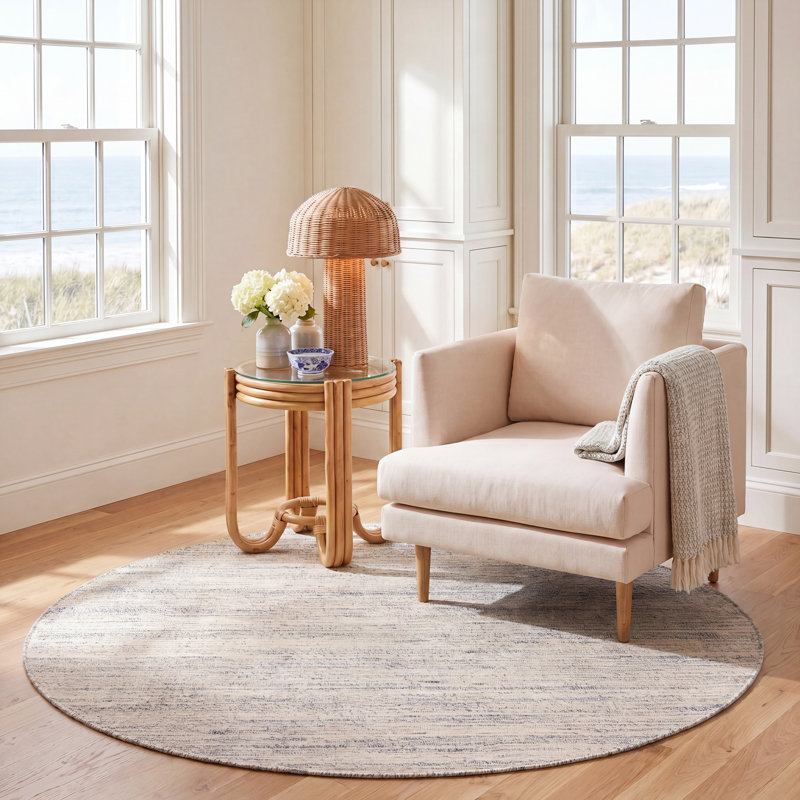 Tapis beige / bleu Solano Fibre 555, Rond 6 pi