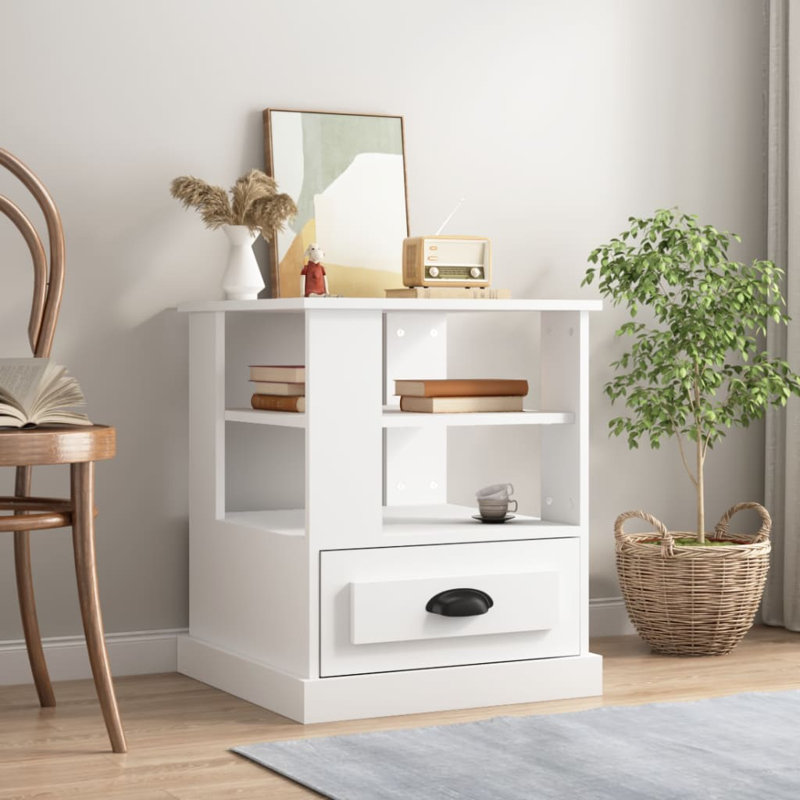 Boruta Solid Wood End Table, White