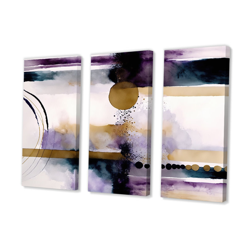 Abstrait géométrique mauve et doré II - animaux, ensemble d'art sur toile, H 28 po x l 36 po x P 1 po, Toile tendue