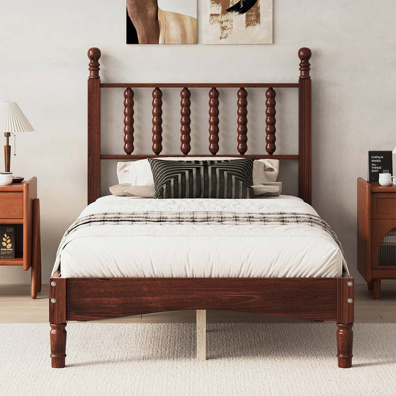 Lit plateforme en bois avec tête de lit en forme de gourde, Noyer