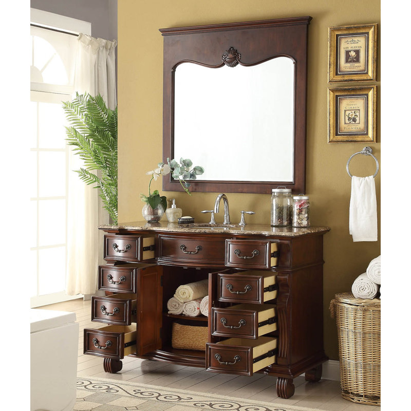 Ensemble de meuble-lavabo simple 50 "avec miroir Trawick, Brun