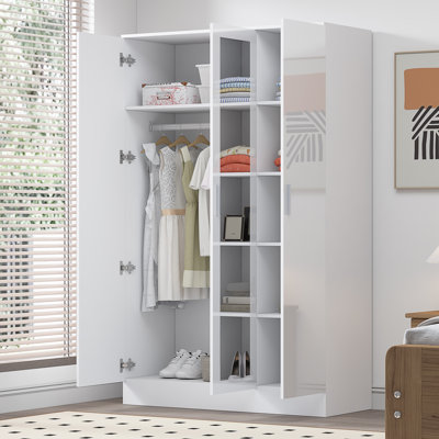 Eva High Gloss Mirrored 3 Door Wardrobe - H: 180cm x D: 47cm x W: 113cm