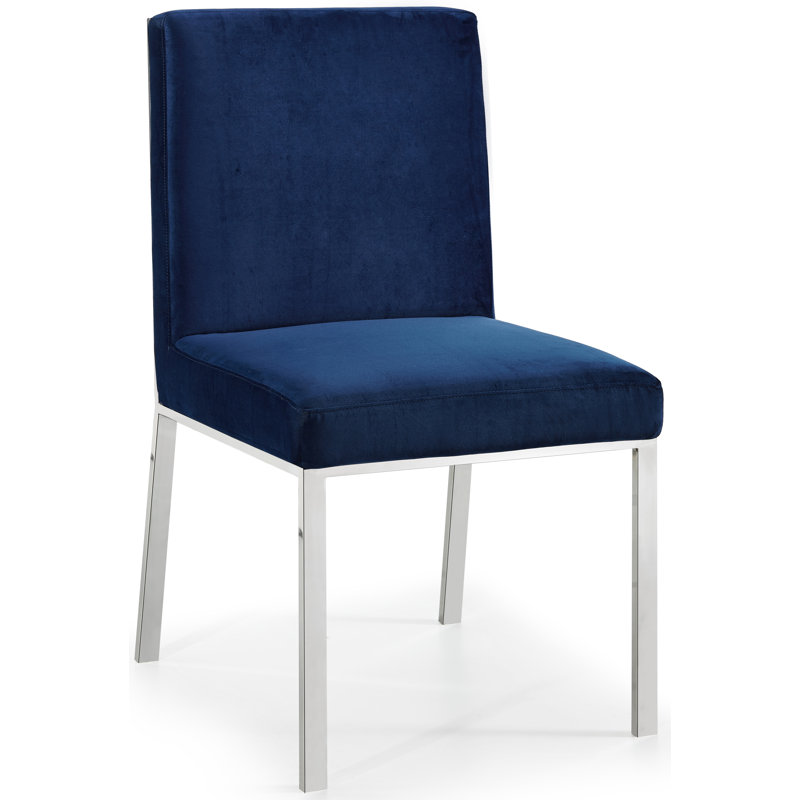 Sansa 20'' H Velvet Upholstered Side Chair, Navy Velvet, Chrome